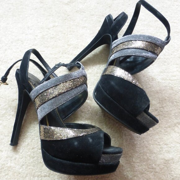JESSICA SIMPSON black, gold and silver platform heels - Picture 11 of 11